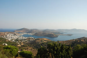 Skala Harbour viewed from the monastery.