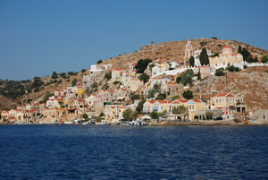 Approaching the delightful harbour of Simi.