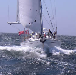 Najad 460, Serafina of Maldon, using a hard wind jib on an inner furlex.