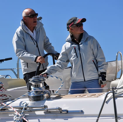 Iain and Jan Simpson sailing their najad 570, Song of the Ocean