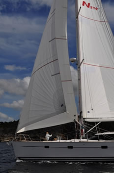 twin downwind sails flown on a Simbo rig